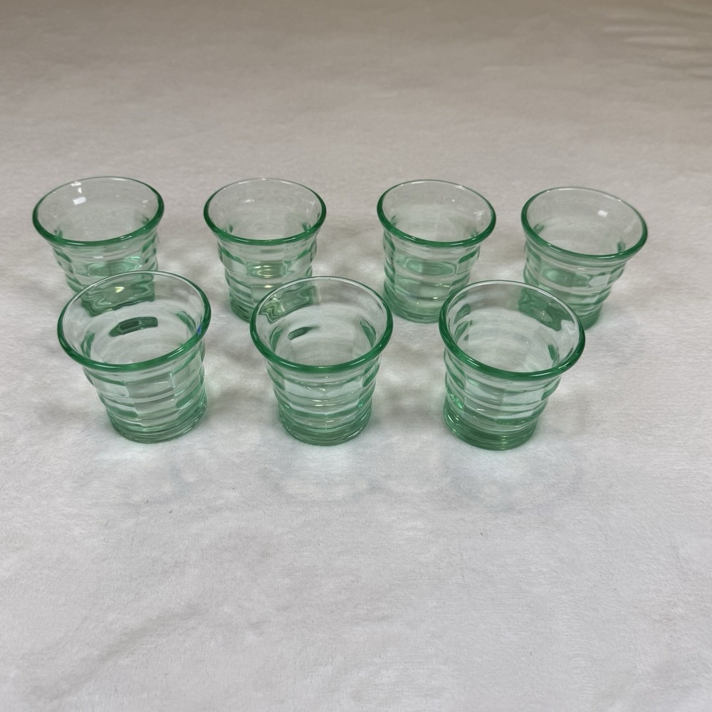 Vintage Anchor Hocking Block Optic Green Uranium Juice Tumblers Set of 7